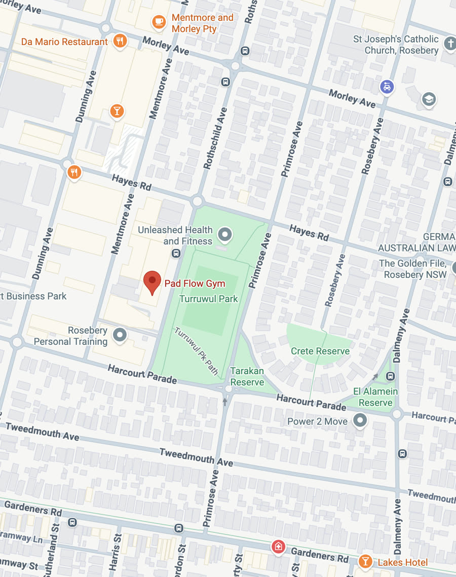Map showing Pad Flow Gym in Rosebery